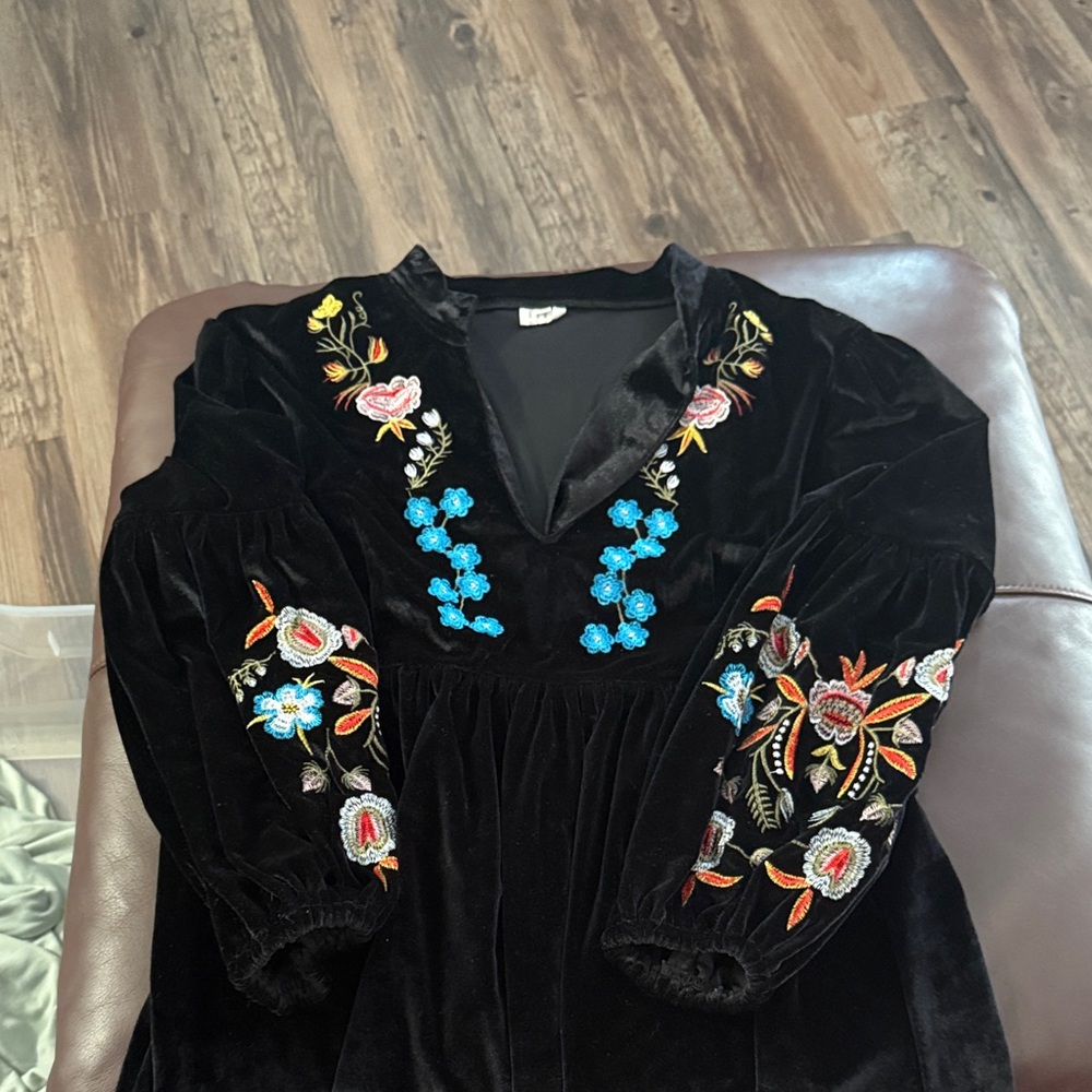 Black velvet  Dress with Colorful Embroidery